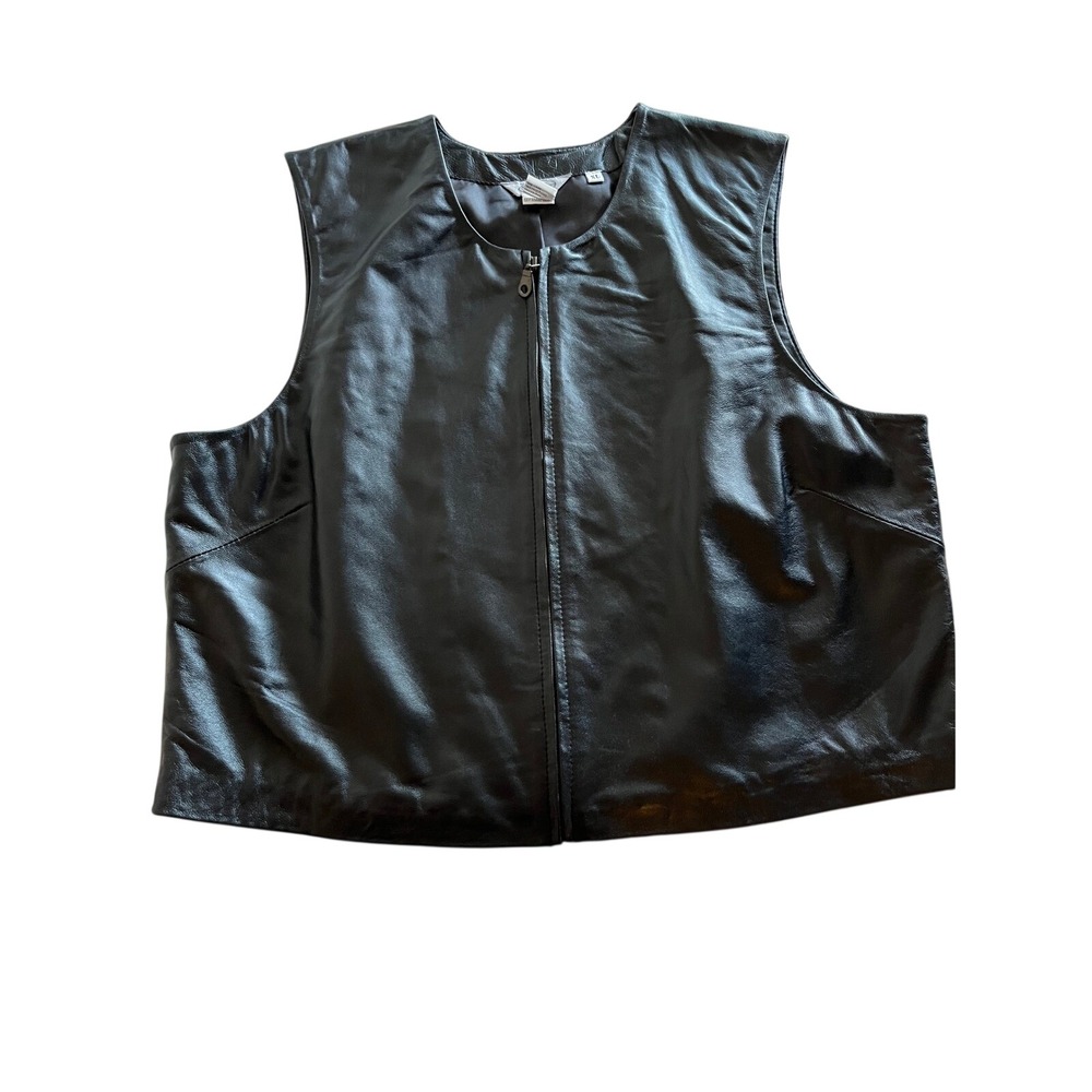 Stonebridge Black 100% Leather Zip Up Vest Womens XL Minimalist Layering Gilet